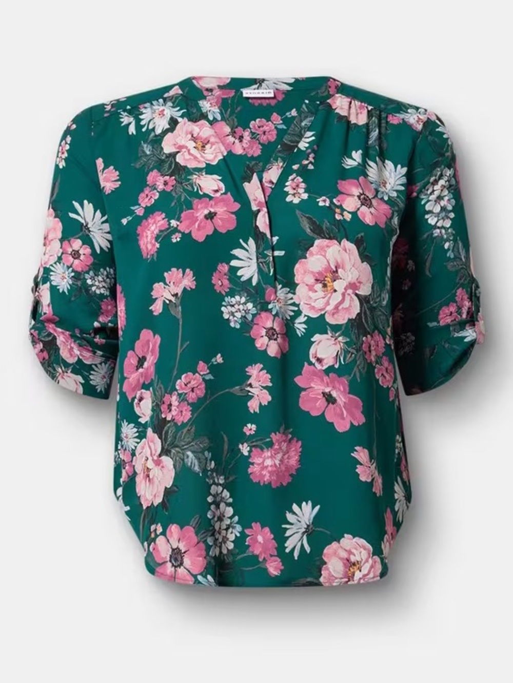 NWT-Torrid Harper Georgette 3/4 Sleeve Blouse-Size 000/US8 Classic Floral Green